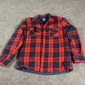 Vtg Backpacker Shirt Mens‎ Medium Red Buffalo Plaid Button Up Lined Paint Grunge